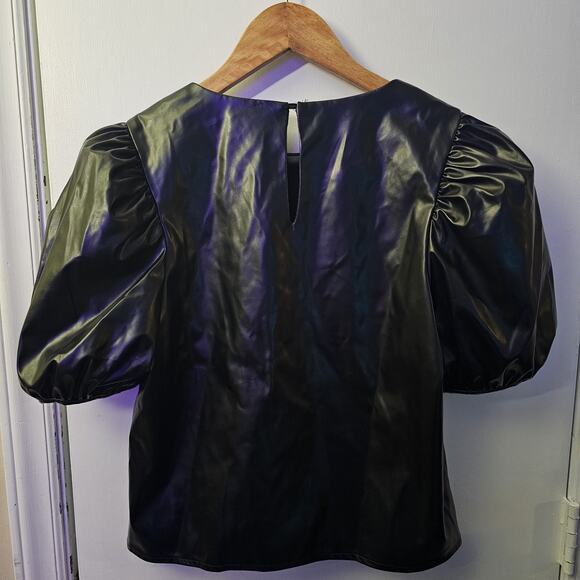 NwT Faux Leather Lined Puff Sleeve Crop Top Size S Stretch Gothic Alternative - Picture 4 of 4